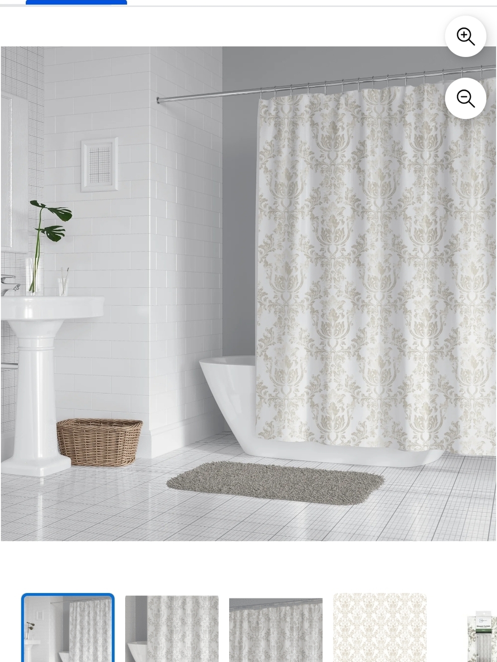 Mainstays Cream and Beige Damask Shower Curtain